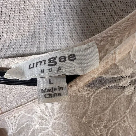 Umgee Ivory Embroidered Lace Swingy Mini Boho Babydoll Dress sz Large - Picture 4 of 8